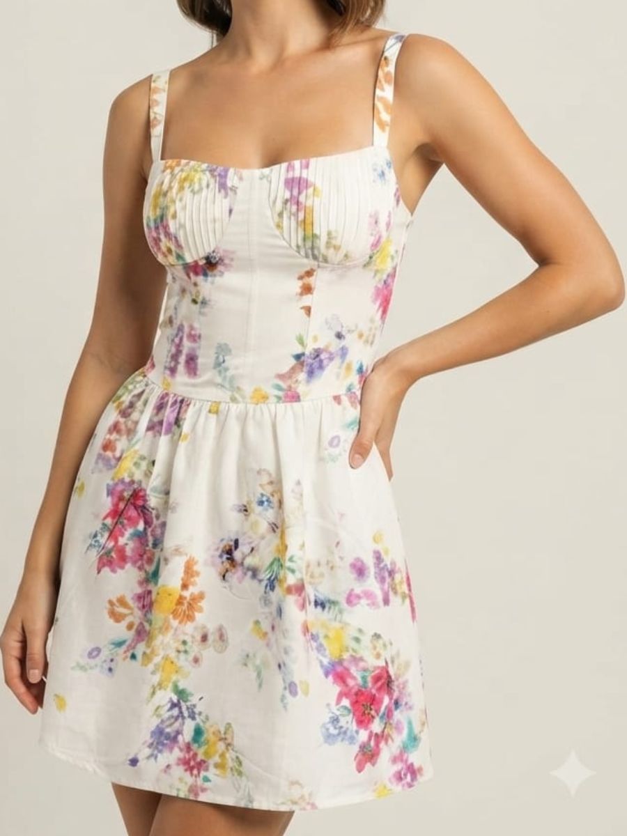 ModaFesta -mini-dress-flower-prined-white