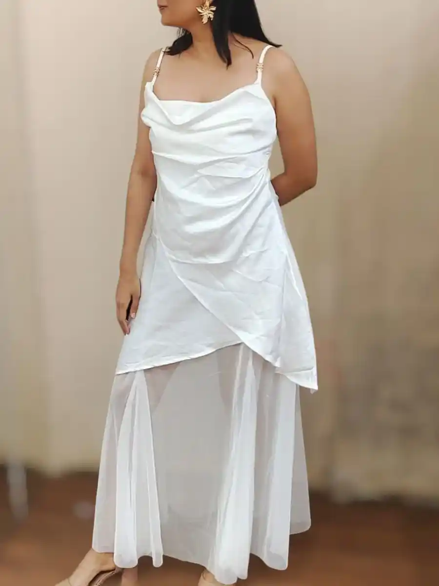 Elegant Satin Cowl Neck Dress