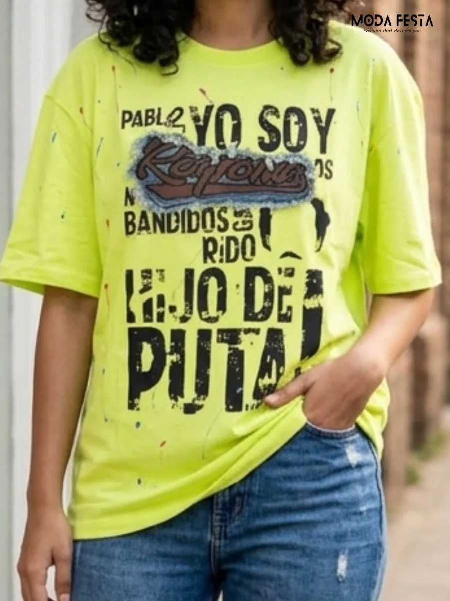 neon yellow oversized graphic T-shirt