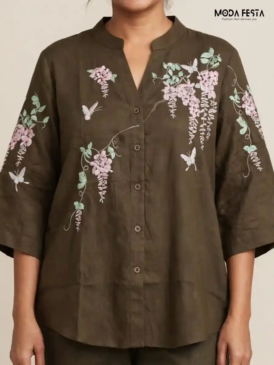 ModaFesta -floral-and-butterfly-embroidered-casual-shirt