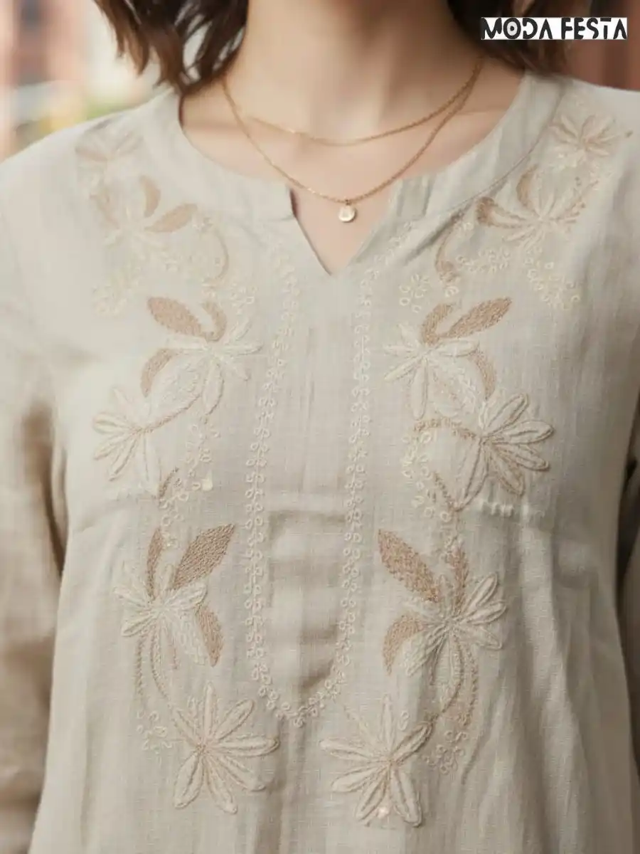 ModaFesta -elegant-v-neck-linen-top-beige