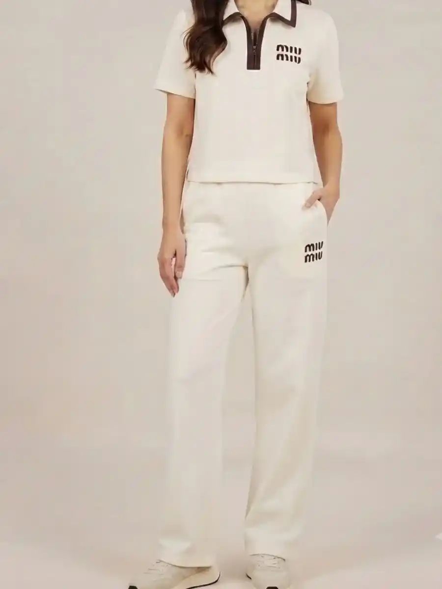 ModaFesta -miu-miu-contrast-trim-zip-polo-wide-leg-tracksuit-set