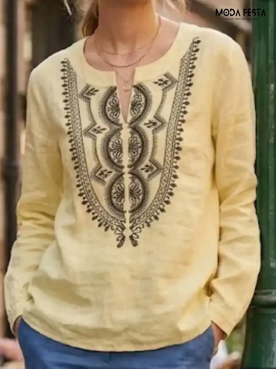 Artisan Embroidered Linen Top