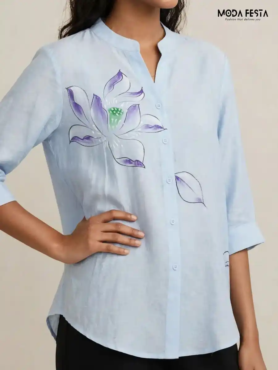 ModaFesta -light-blue-hand-painted-floral-casual-shirt