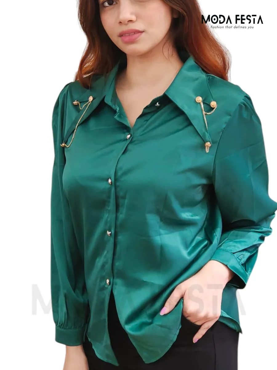 ModaFesta -elegant-style-satin-shirt-green