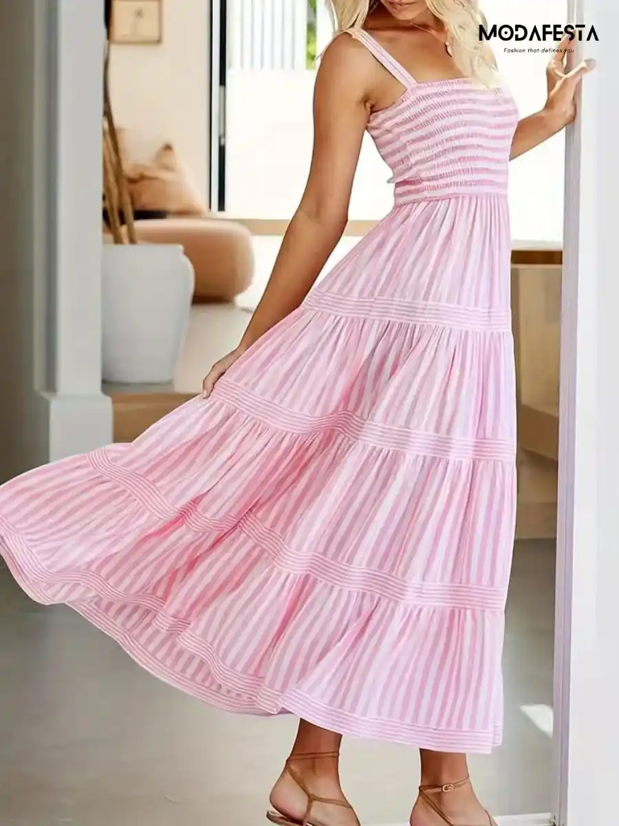 ModaFesta -elegant-summer-striped-dress-light-pink
