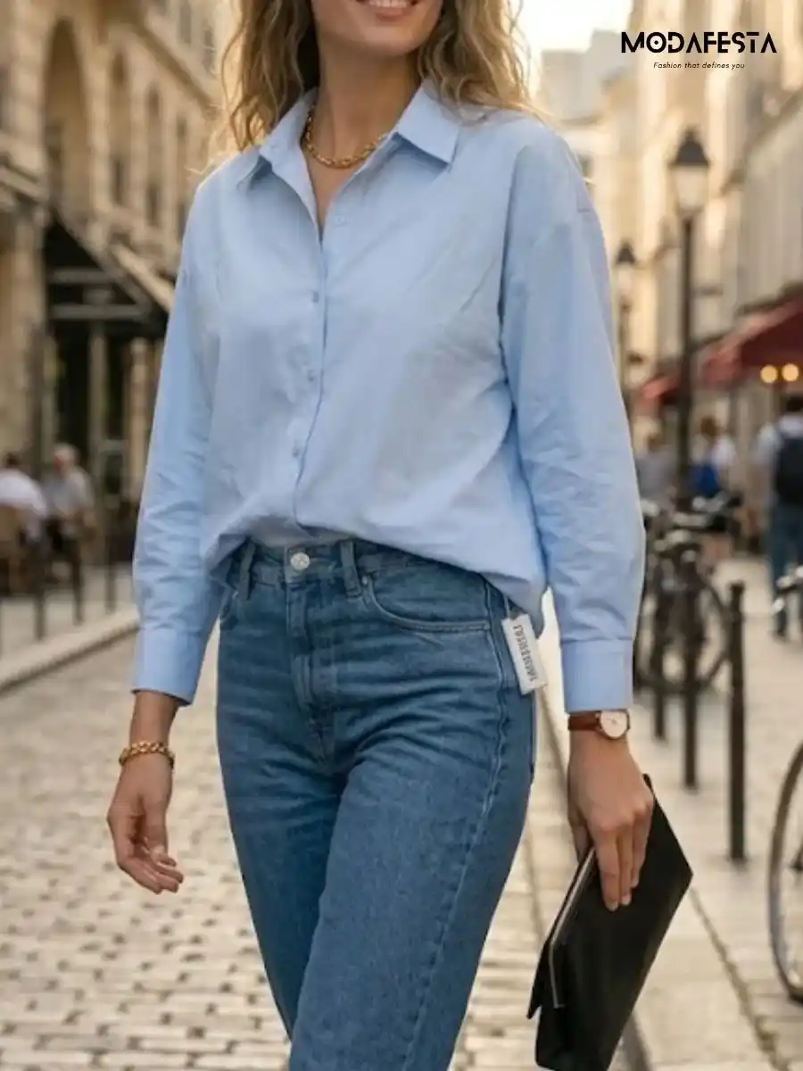 Elegant Blue Oversized Formal Shirt