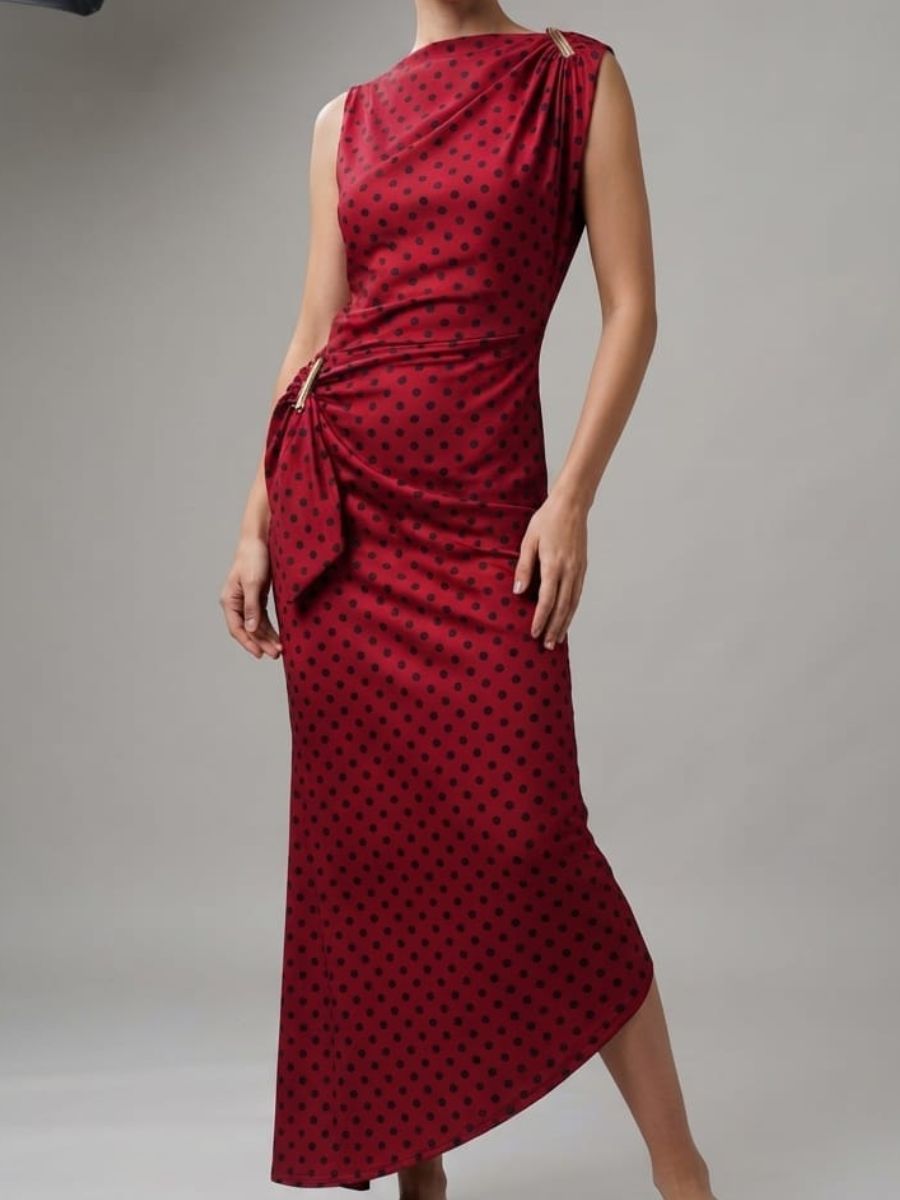 ModaFesta -polka-dot-party-wear-bodycon-dress-maroon