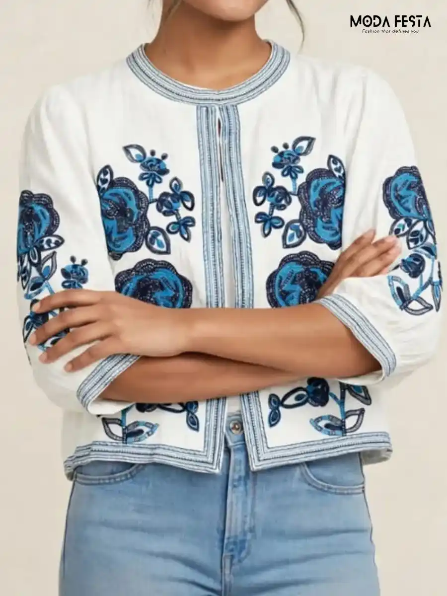 ModaFesta -white-and-blue-floral-embroidered-open-front-crop-top
