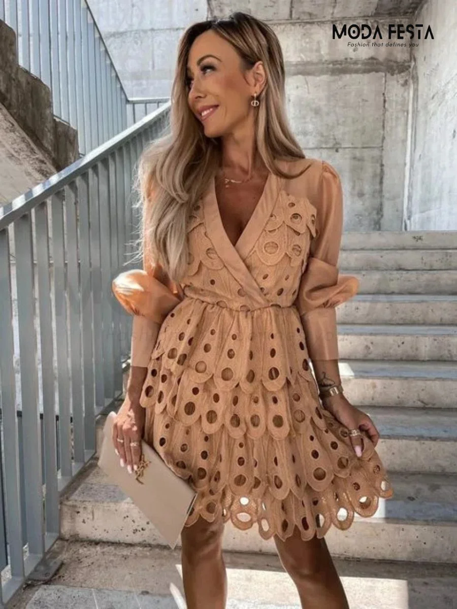 Retro Hollow Out Ruffle Dress