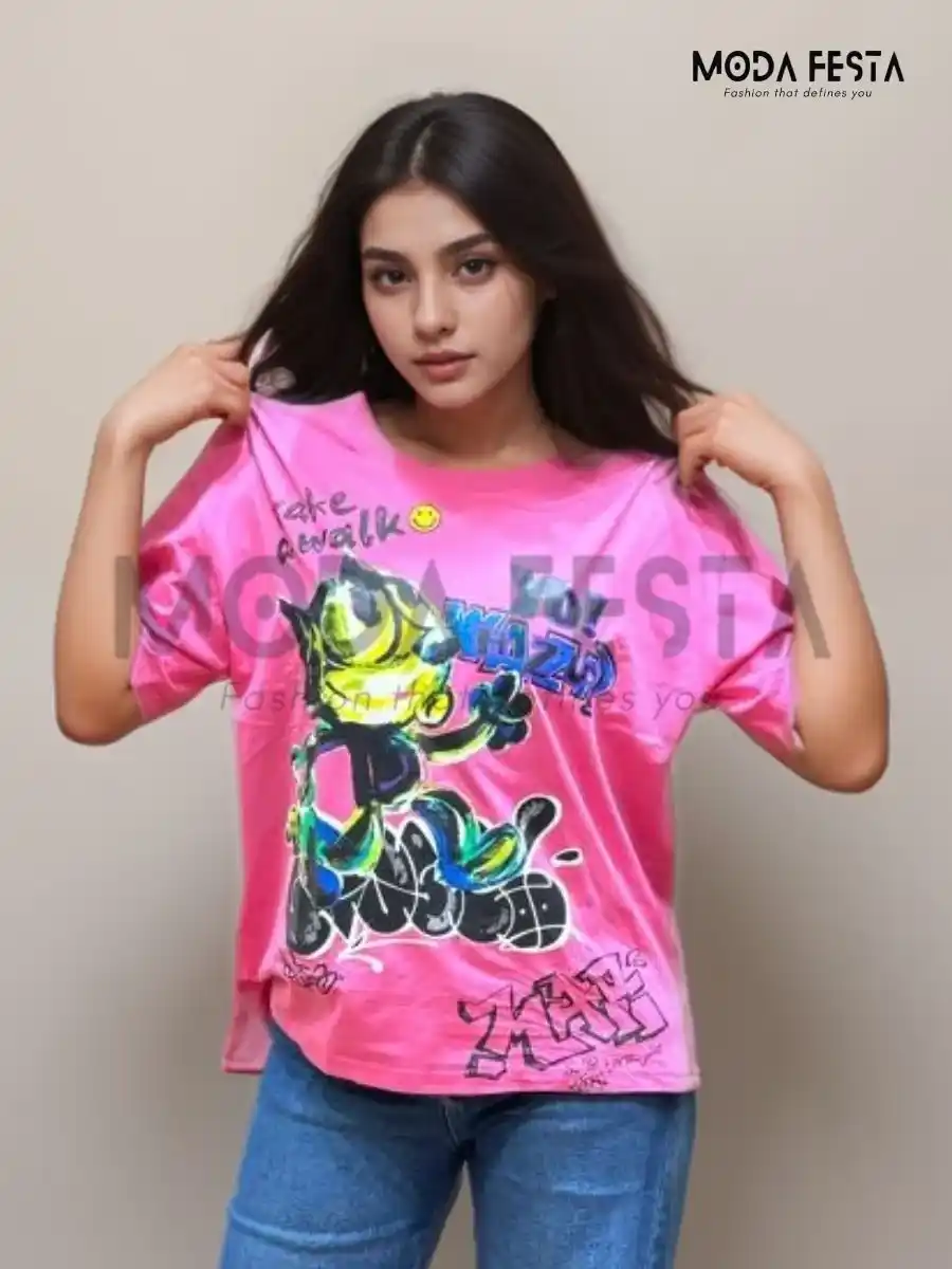 ModaFesta -graphic-printed-tshirt-pink-cartoon-prints