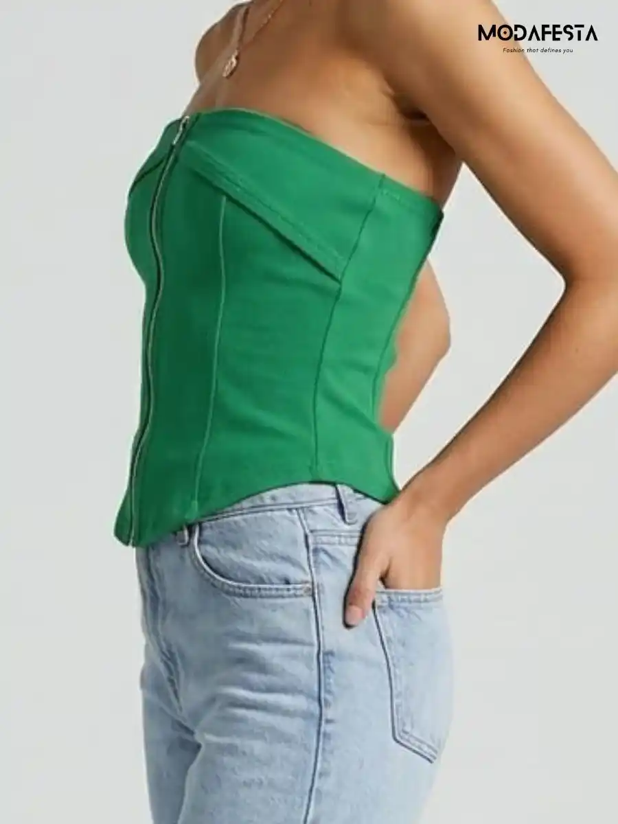 ModaFesta -elegant-zipper-crop-tube-green