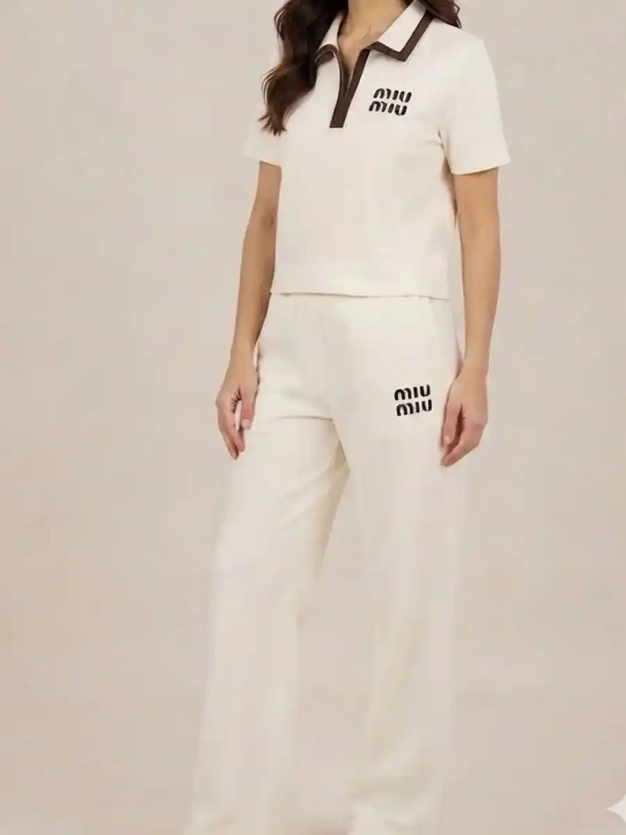 ModaFesta -miu-miu-contrast-trim-zip-polo-wide-leg-tracksuit-set