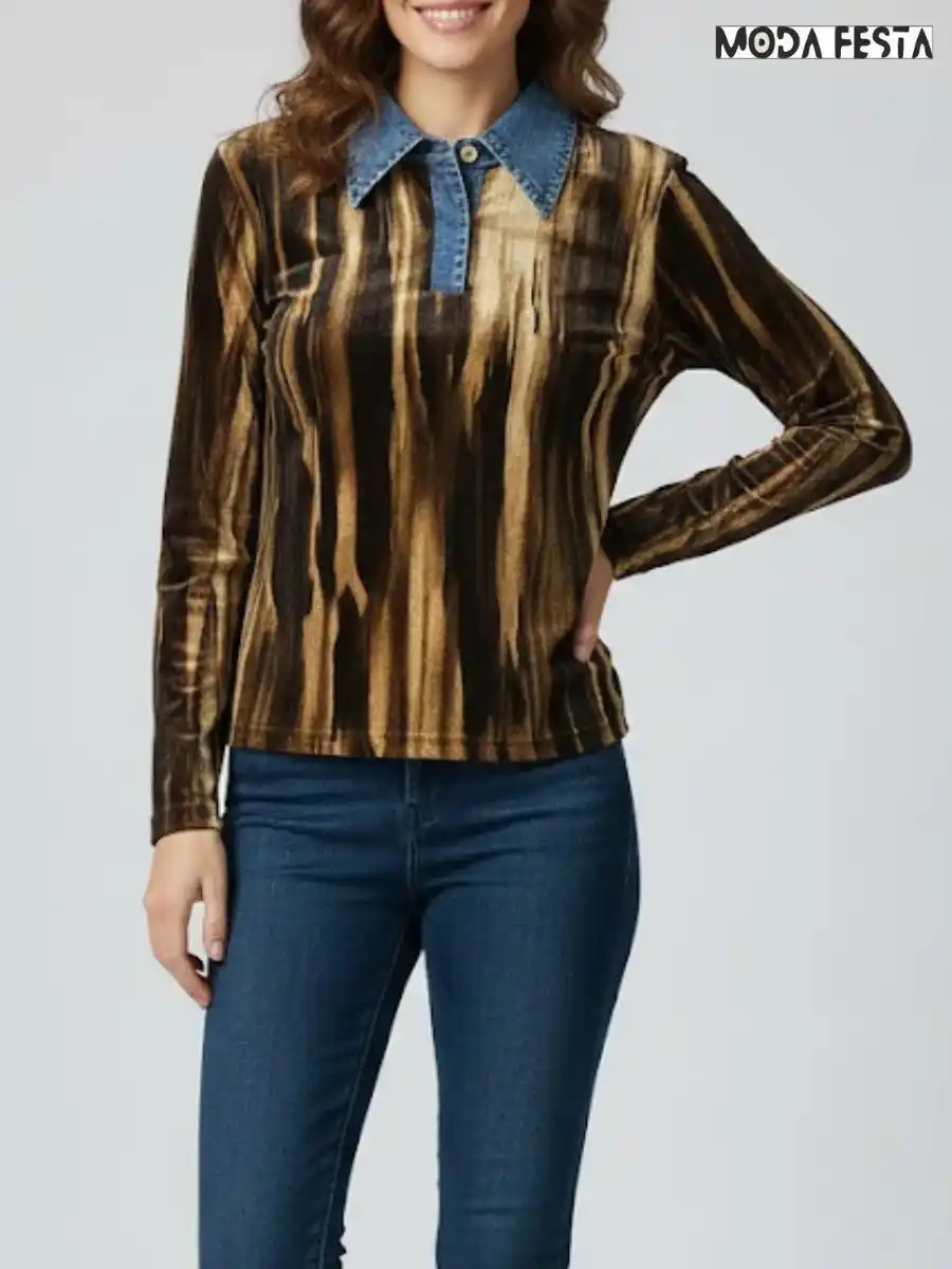 Abstract Print Top With Collared