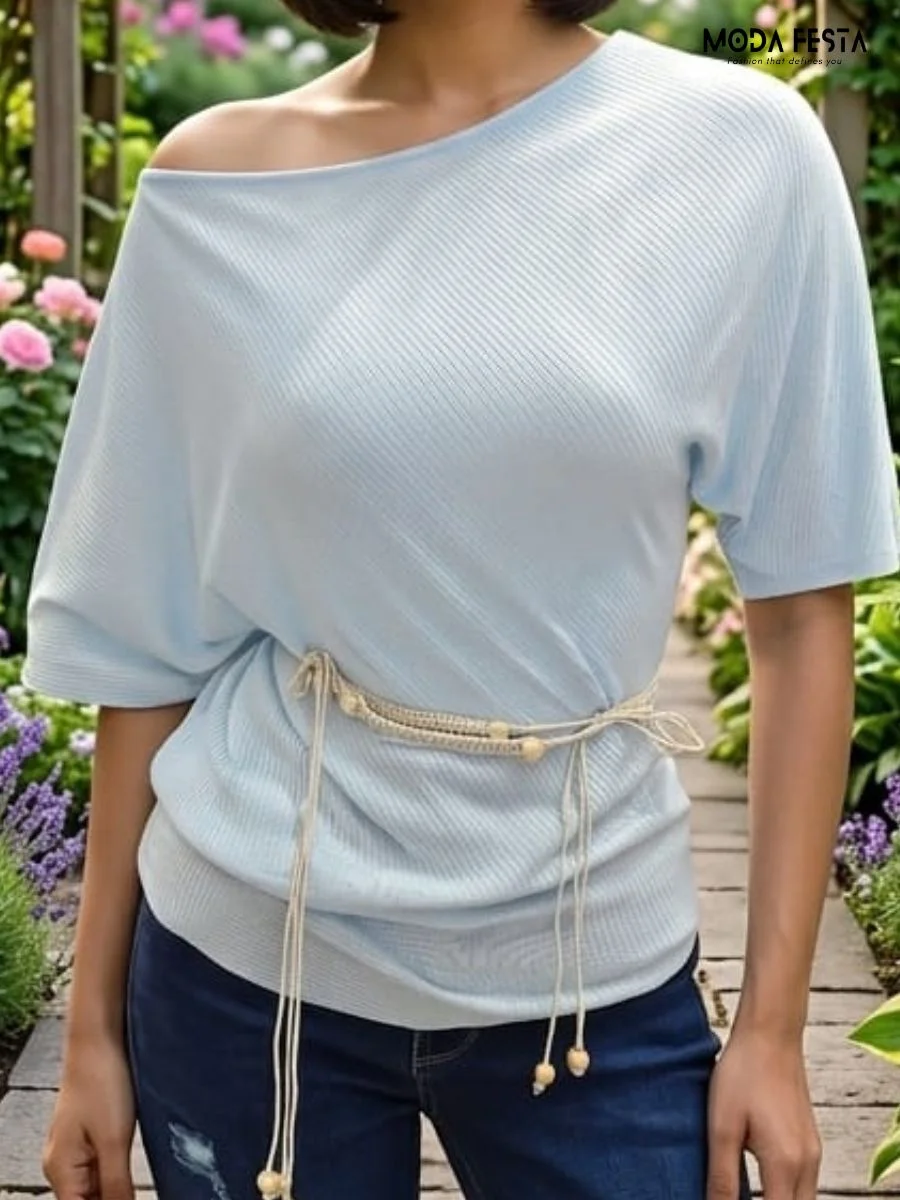 ModaFesta -off-shoulder-ribbed-knit-top-with-a-matching-waist-tie