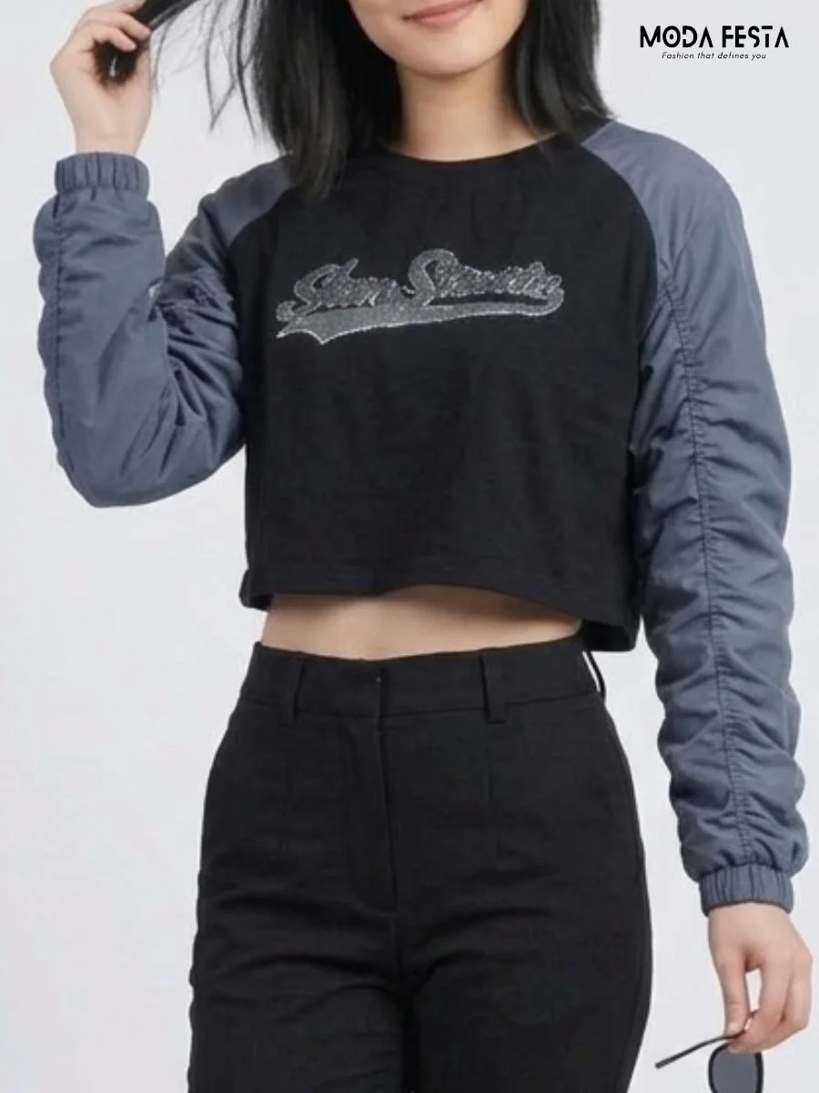ModaFesta -ruched-sleeve-crop-top