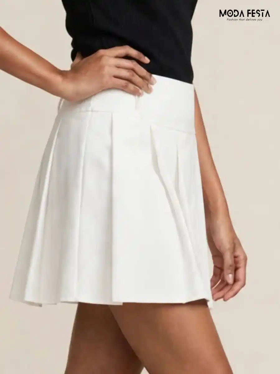 ModaFesta -chic-white-pleated-mini-skirt