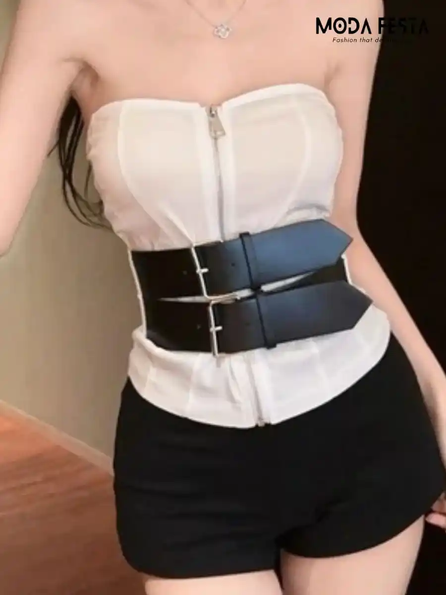 ModaFesta -stylish-double-belt-tube-top-white