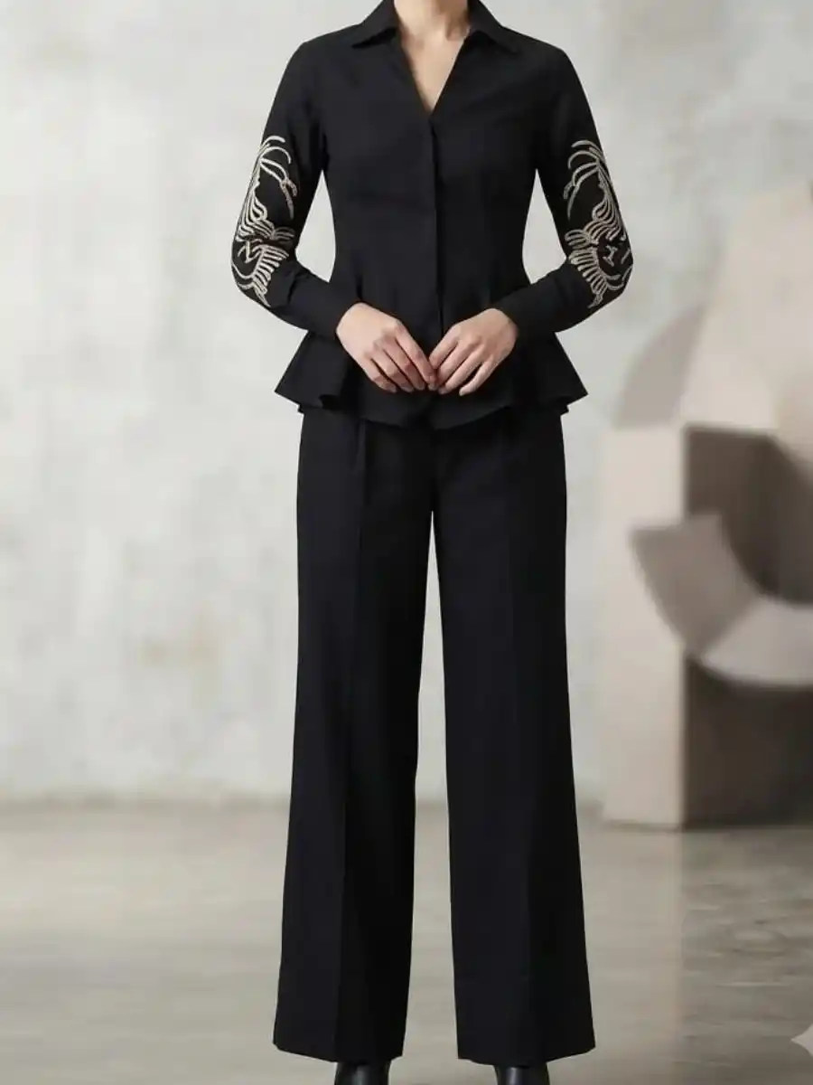 Elegant Black Embroidered Peplum Co-ord Set