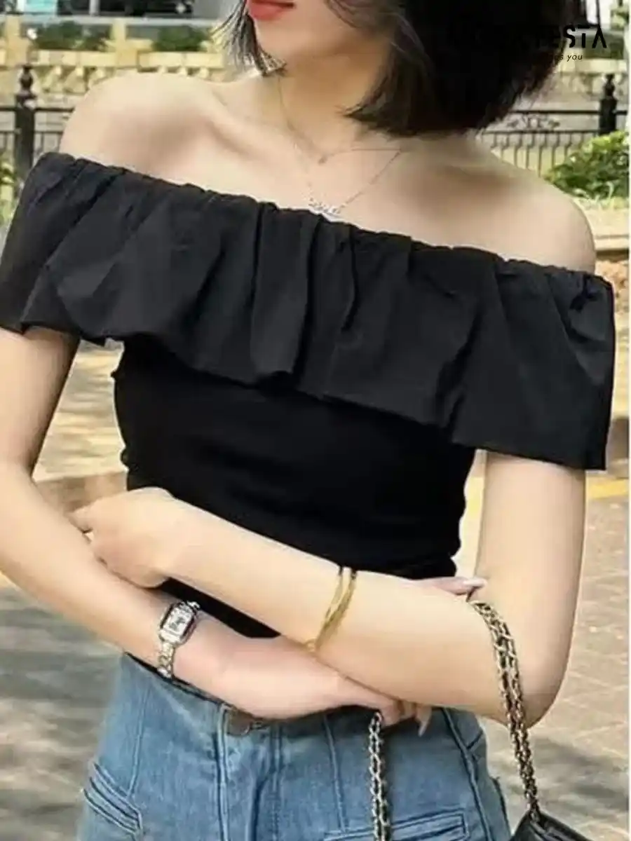 ModaFesta -elegant-off-shoulder-ruffle-top-black