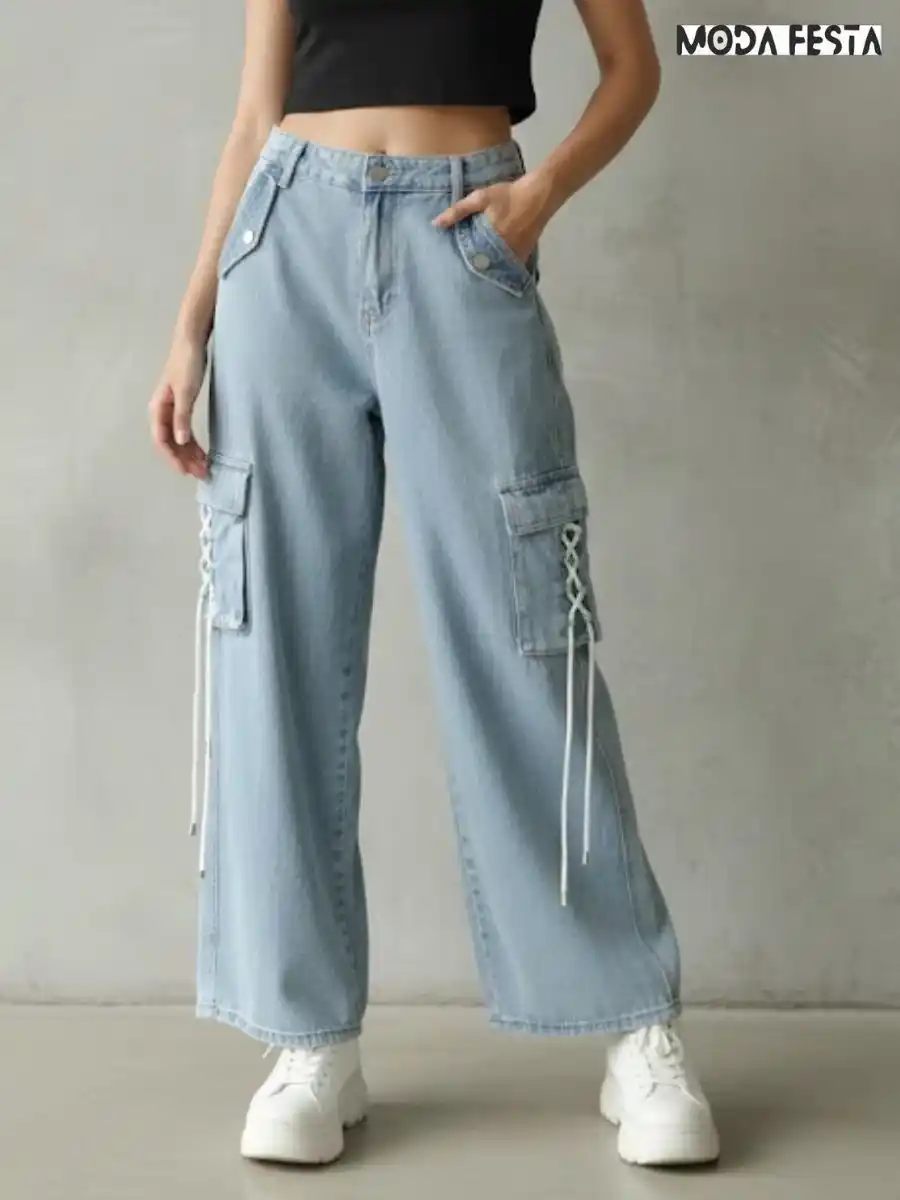 ModaFesta -elegant-lose-fit-cargo-jeans-sky-blue