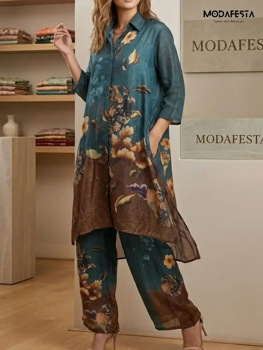 Elegant Floral Print Chiffon Coord Set