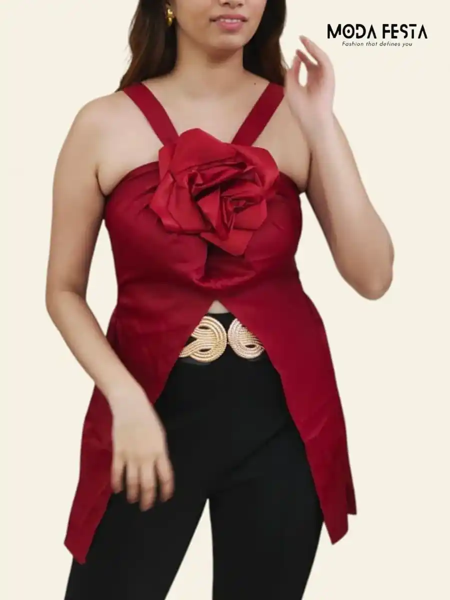 ModaFesta -floral-elegant-party-top-red