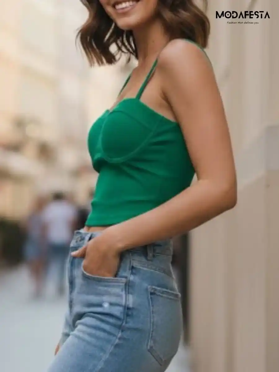 ModaFesta -elegant-spegati-crop-top-green