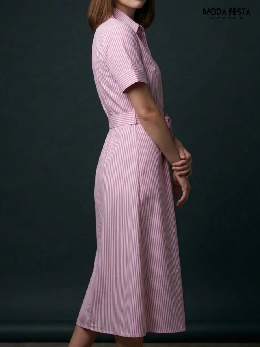 ModaFesta -pink-and-white-vertical-striped-shir-dress
