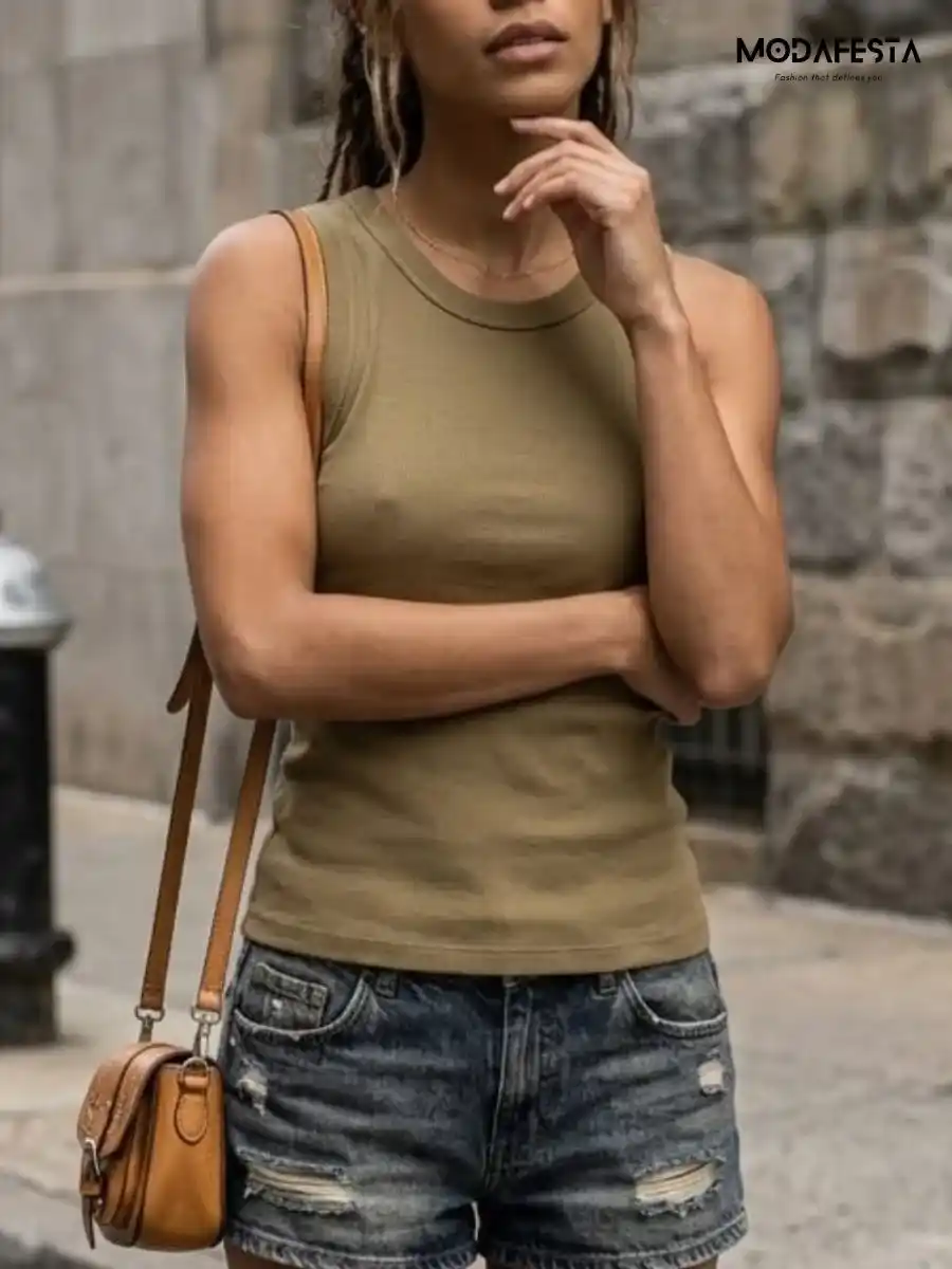 ModaFesta -elegant-brown-rib-tank-top