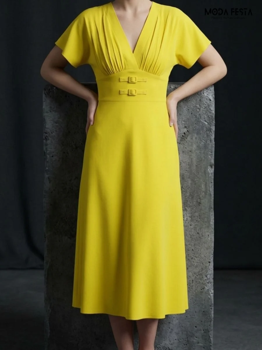 ModaFesta -v-neckline-with-elegant-pleated-details-on-the-bodice