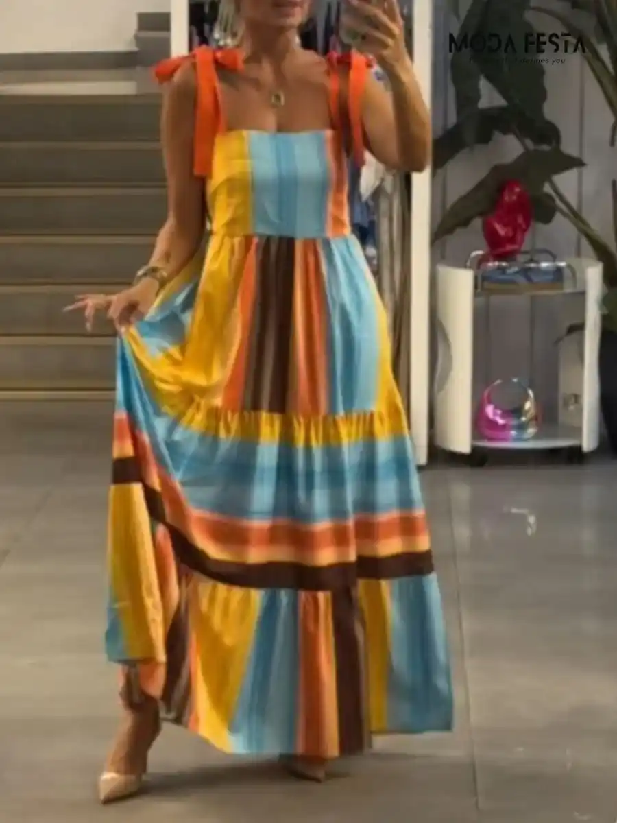 ModaFesta -multicoloured-tie-dress-brown