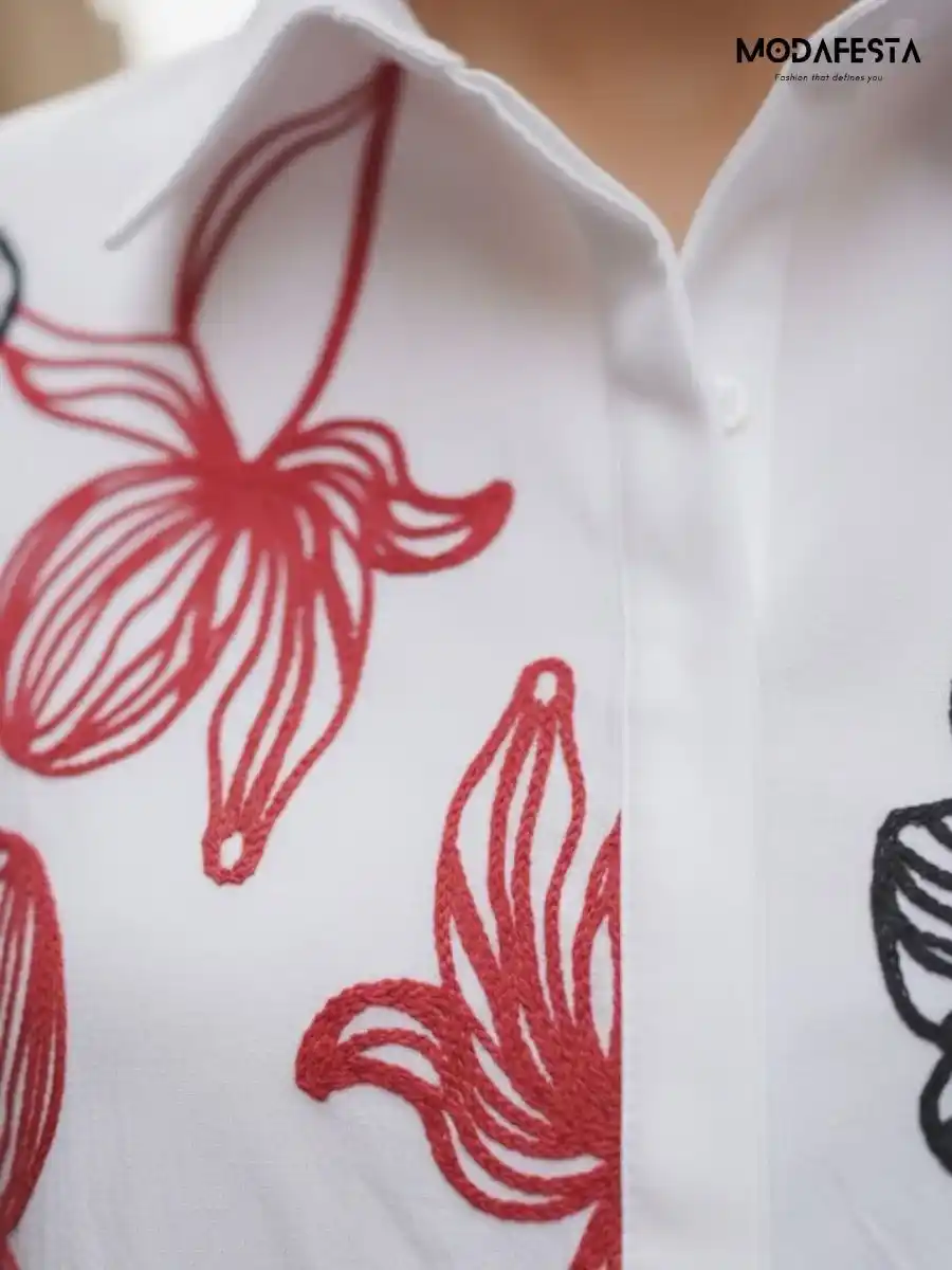 ModaFesta -elegant-floral-print-embroidered-shirt-white