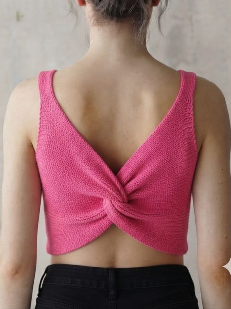 ModaFesta -hot-pink-ribbed-knit-twist-back-tank-top