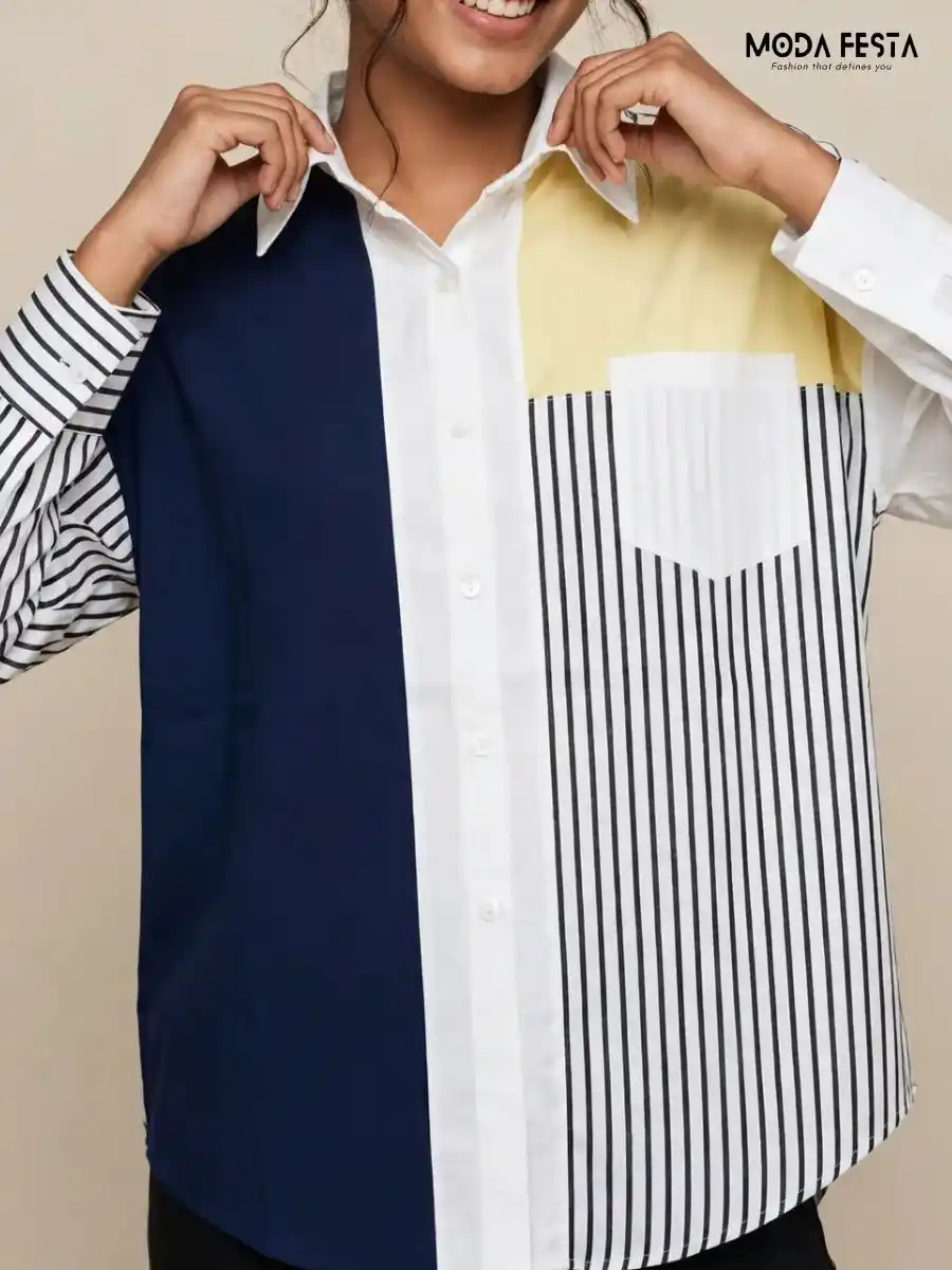 ModaFesta -asymmetric-colorblock-striped-long-sleeve-shirt