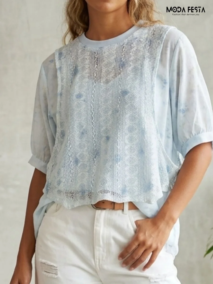 Blue Floral Layered Tunic