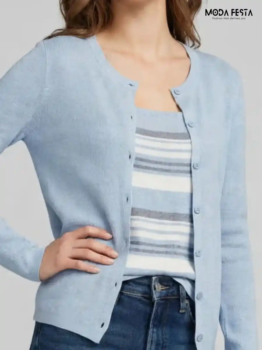 ModaFesta -light-blue-cardigan-striped-inner-top-coord-set
