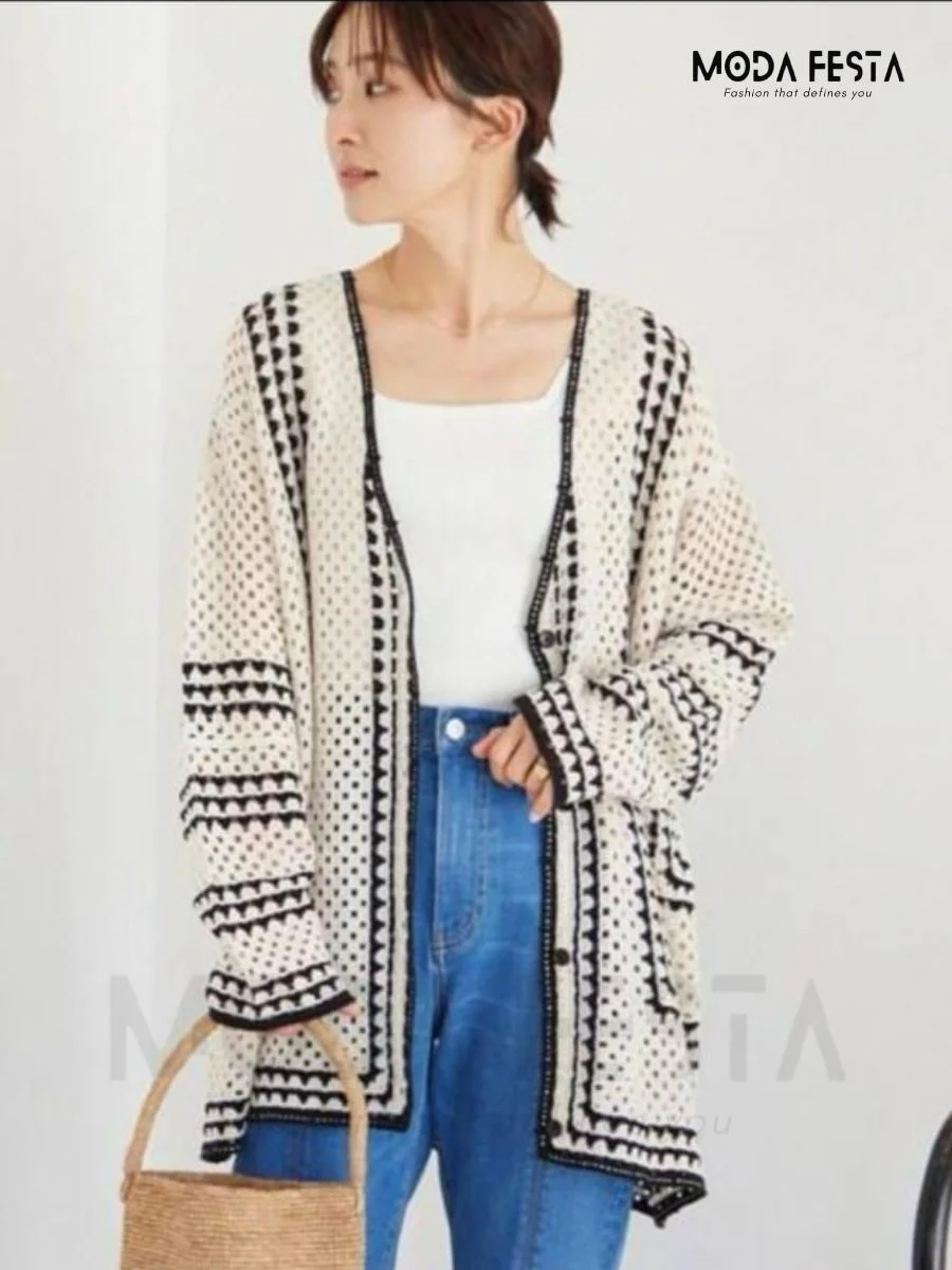 ModaFesta -crochet-v-neck-cardigan-top-white