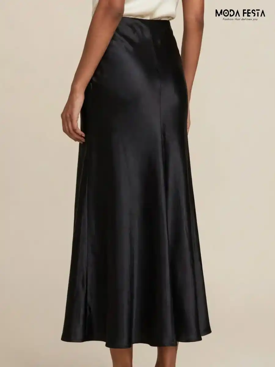 ModaFesta -classic-black-satin-maxi-skirt