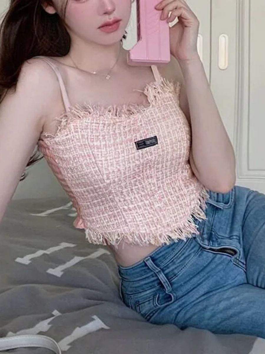 ModaFesta -fringed-crop-co-ord-top-pink