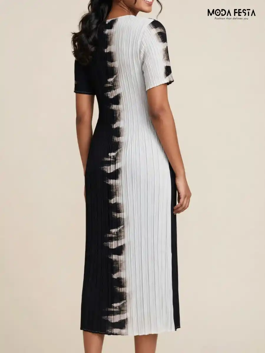 ModaFesta -black-and-white-pleated-casual-dress