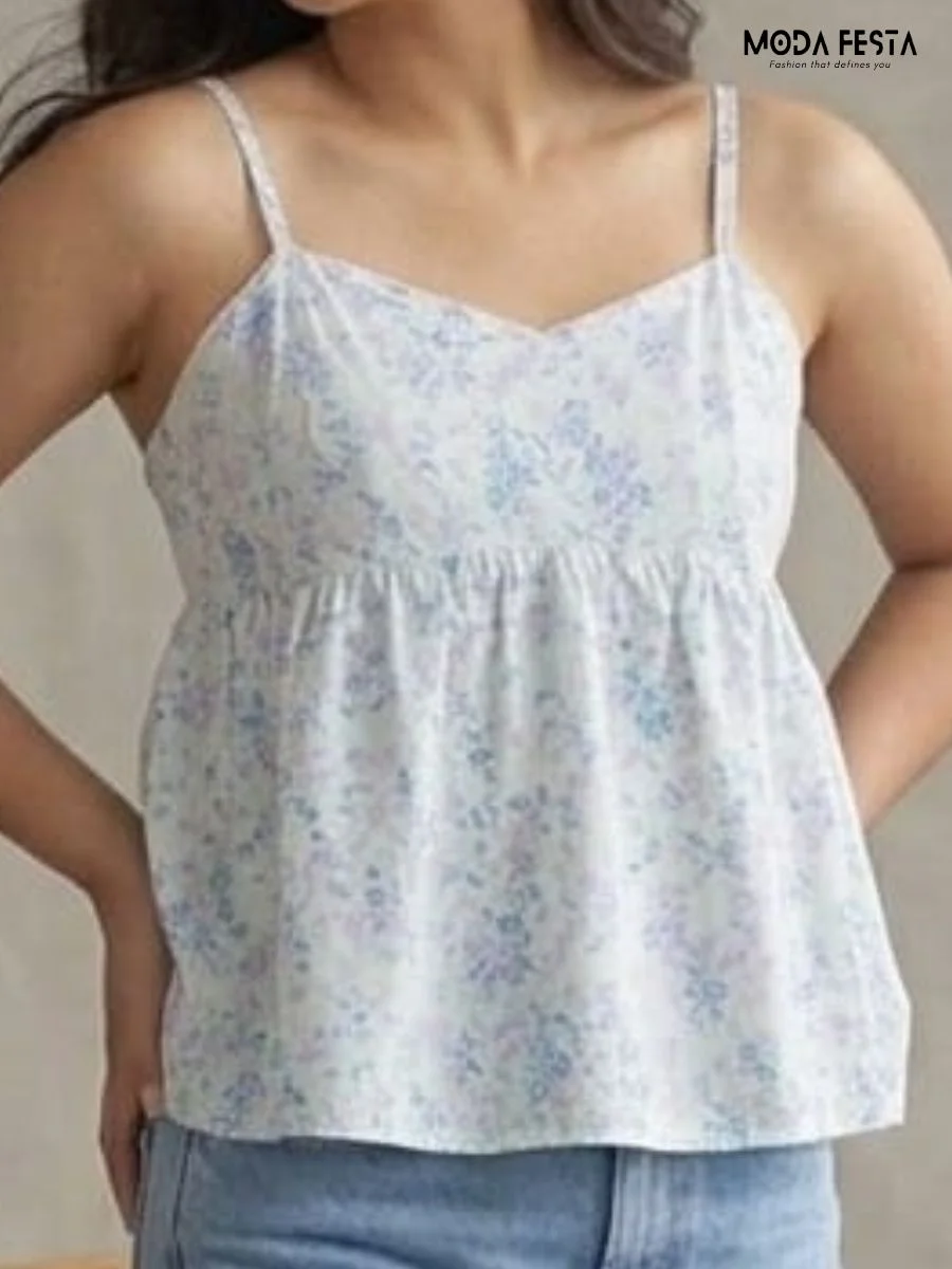 ModaFesta -floral-spaghetti-peplum-top