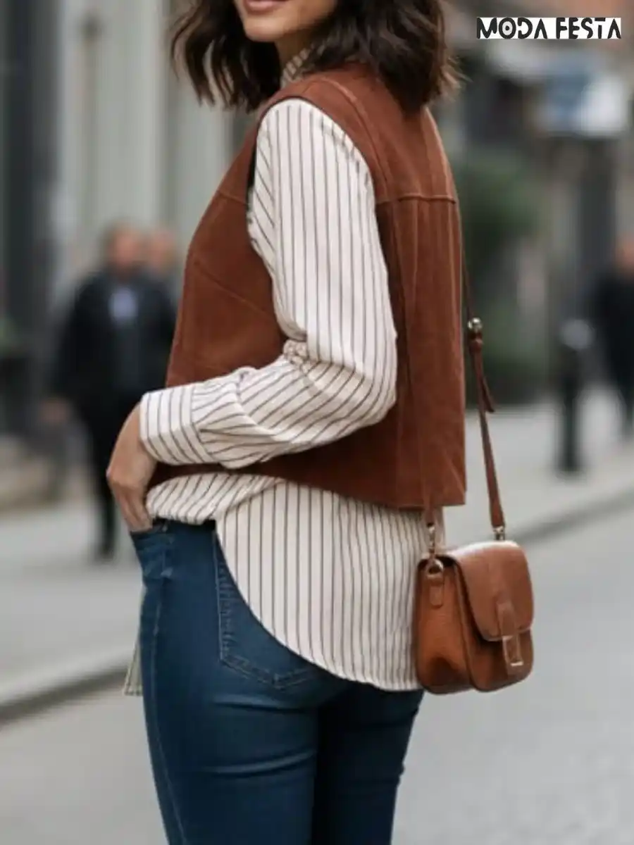 ModaFesta -elegant-style-high-neck-shirt-with-vest-brown