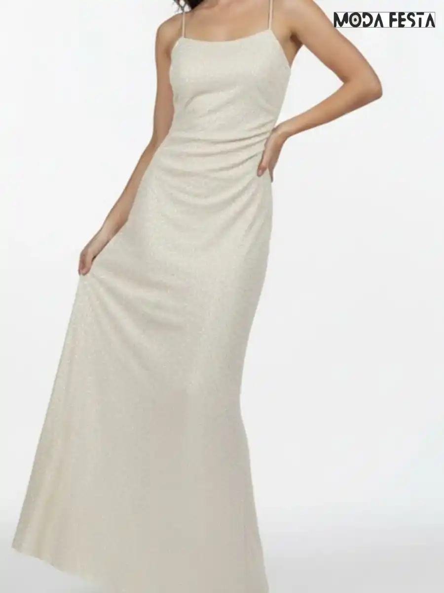 ModaFesta -elegant-shimmering-ruched-dress-beige