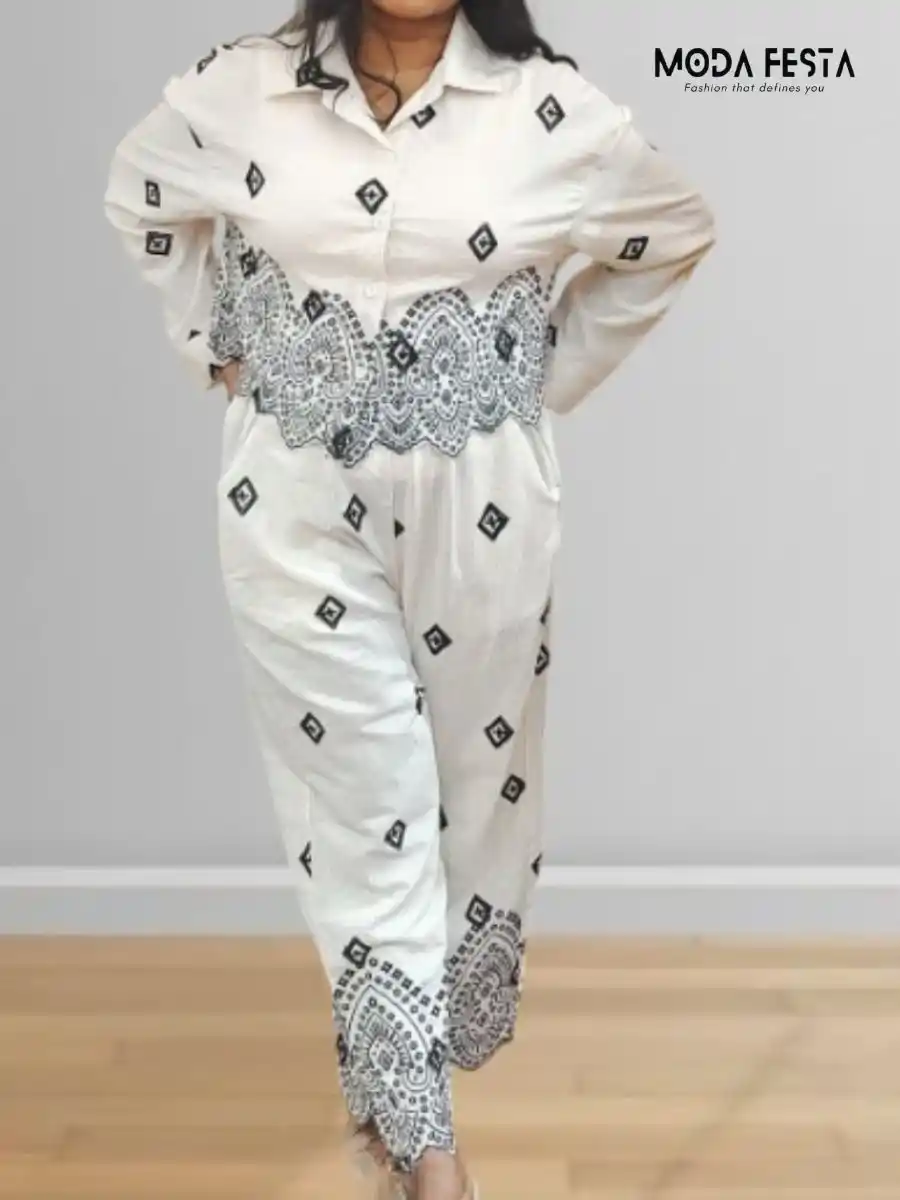 ModaFesta -stylish-geometric-print-coord-set-beige