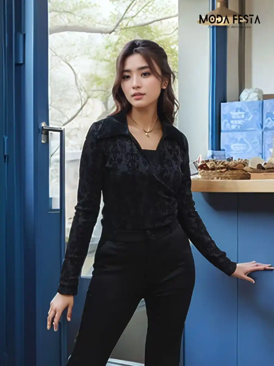 ModaFesta -elegant-black-top-with-surplice-neckline-and-collar