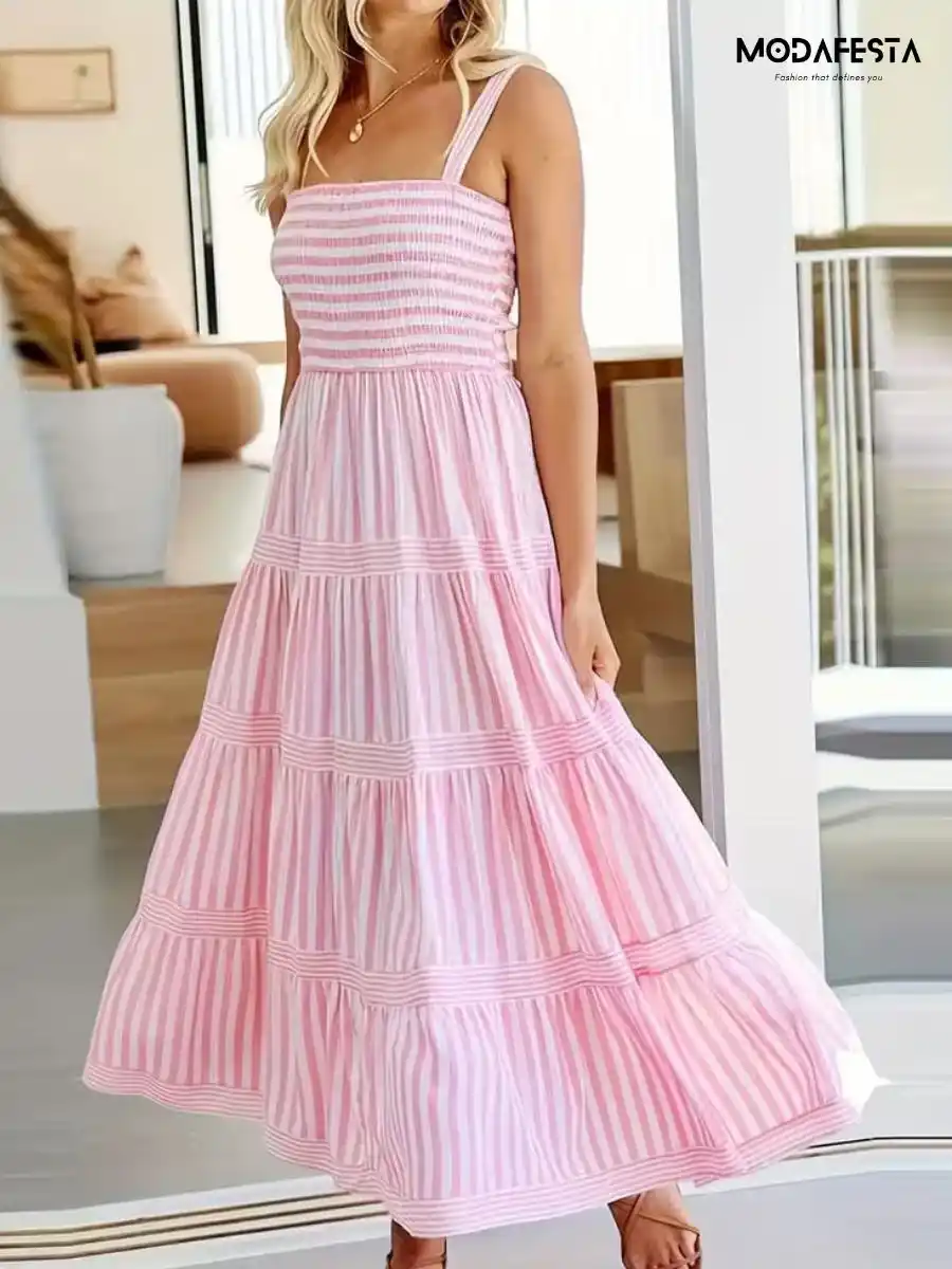 ModaFesta -elegant-summer-striped-dress-light-pink