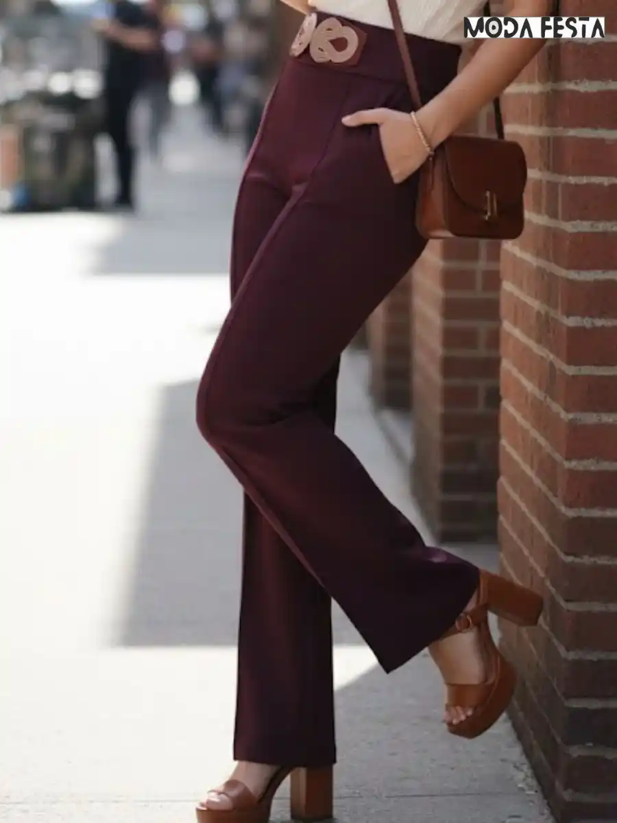 ModaFesta -elegant-flair-leg-pant-with-belt-style-maroon