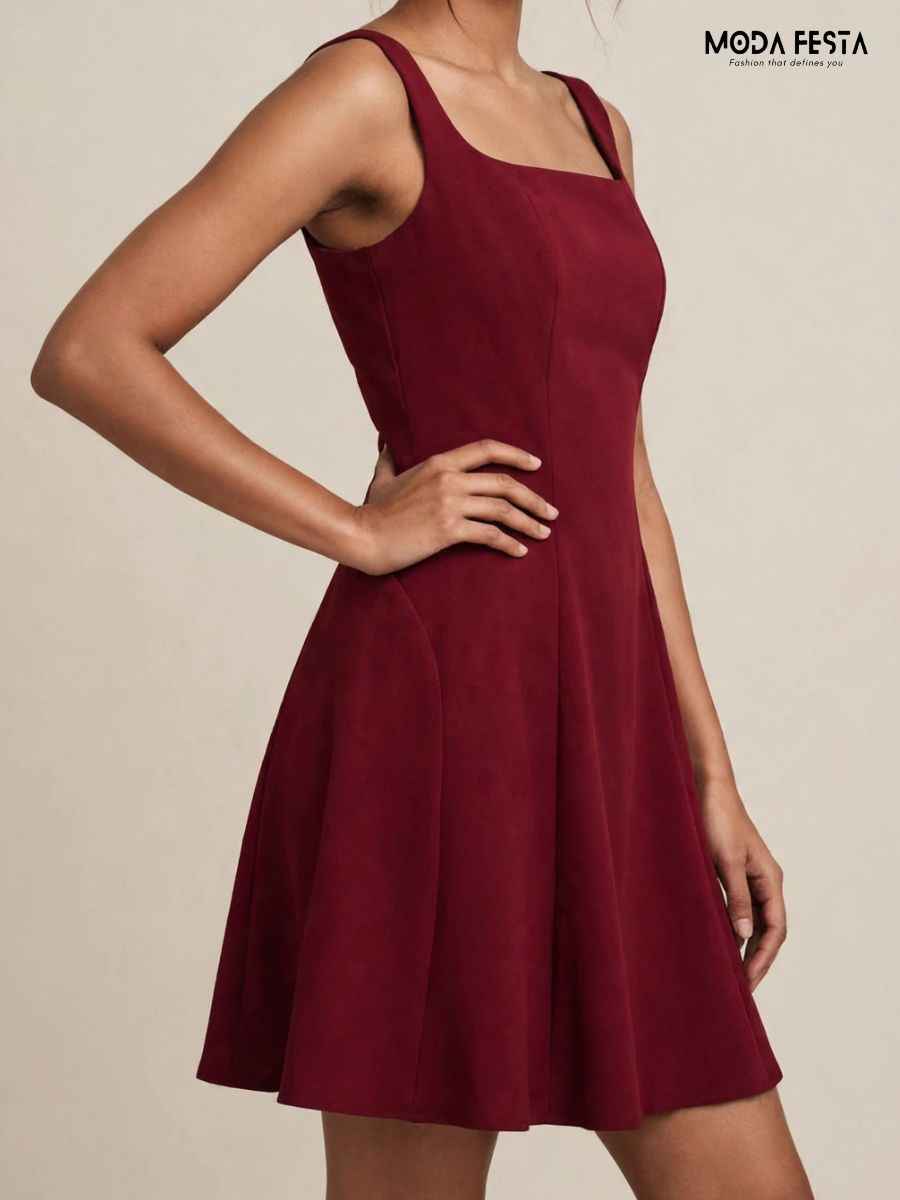 ModaFesta -solid-square-neck-a-line-mini-dress