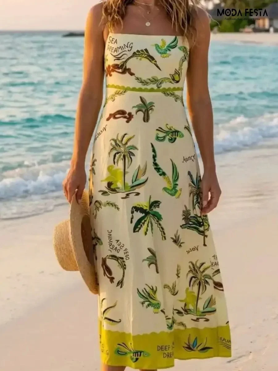 Stylish Graphic Printed Sleeveless A-Line Maxi Dress